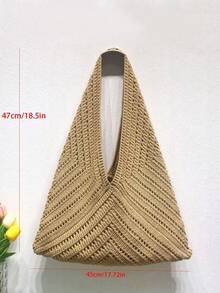 And Stylish Casual Crocheted Shoulder Bag, Simple And Large-Capacity Commuter Tote Bag, Beach Bag,Suitable For Vacations And Beaches. - Khaki - View 5