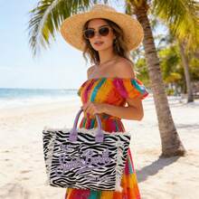 Women Tote Bags - Black and Purple - View 2