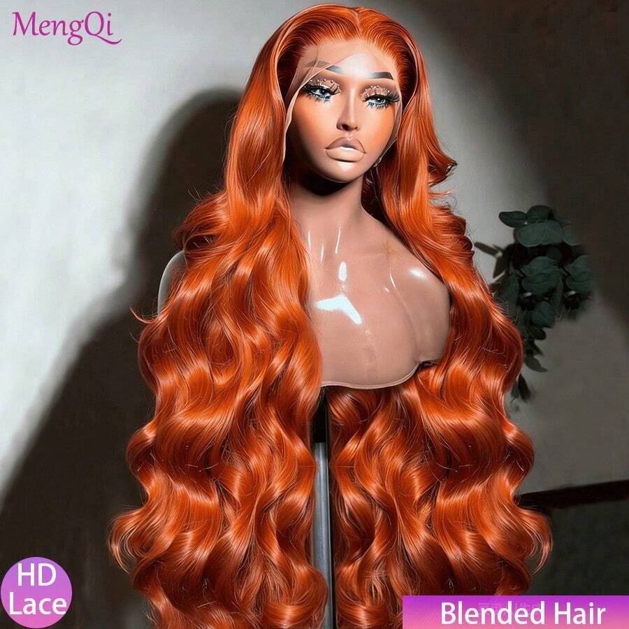 200% Density 5x5 13x4 Lace Front Wigs Human Blended Hair Body Wavy Wig, 8-34Inch Women's High-Density Wavy Curly Hair, 5x5 No Glue Wig, Suitable For Daily Wear, Halloween And Christmas Parties, #350 Ginger For Women As A Gift. - S350 - View 1