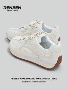 RENBEN 2026春夏新款女式硫化鞋，复古时尚厚底休闲运动鞋 - 白色 - 查看 6