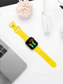 1条男女通用时尚休闲硅胶蝴蝶扣表带，兼容 38mm、40mm、41mm、45mm、46mm、44mm、42mm、49mm，柔软舒适防水腕带，兼容 Series SE8/7/6/5/4/3/2/1，可替换表带，智能手表配件 - 黃色 - 查看 6