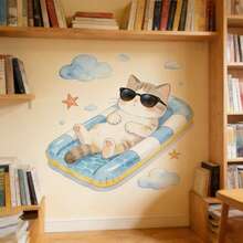 Cartoon Swimming Pool Kitty Wall Stickers, Beach Holiday Decals, Suitable For Children's Room, Bedroom, Kindergarten, Living Room Decor, Ideal For Wall Decoration And Party Background - Multicolor - View 4