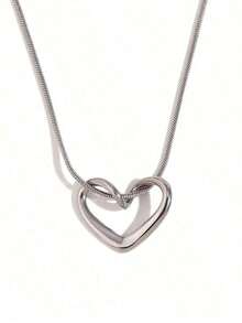 1pc Double Ring Heart Design Tender And Sweet Pendant Necklace With Cubic Zirconia Valentines,Mom,Mother,Mother's Day,Gift - Dây chuyền bạc hình trái tim đơn - Xem 8