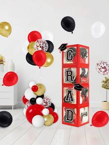 Decoraciones de graduación 2026 - Decoraciones de graduación en rojo y negro - Caja de globos con "Clase de 2026" - "Graduación: Estoy orgulloso de ti" - Adecuado para decoraciones de fiesta de graduación de cualquier grado - Caja de globos de graduación rojos y negros - Ver 5