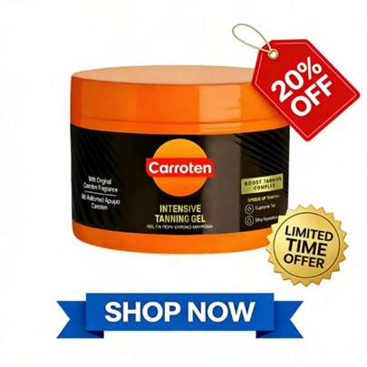 Carroten Intensive Tanning Gel, Sunless Browning Tan Accelerator With Carrot & Coconut Oil, Non-Greasy Water-Resistant Formula With Vitamin A & E, Hydrating & Moisturizing Self-Tanner