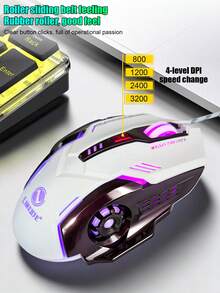 Wired Gaming Mouse V2, RGB Colorful Breathing Light E-Sports Mouse, 4 Level Adjustable 3200 DPI Ergonomic Mechanical Game Mice, Paint Baking Process USB Wired Computer Mouse For PC Laptop Gamer, Cool White Gaming Accessory - View 2