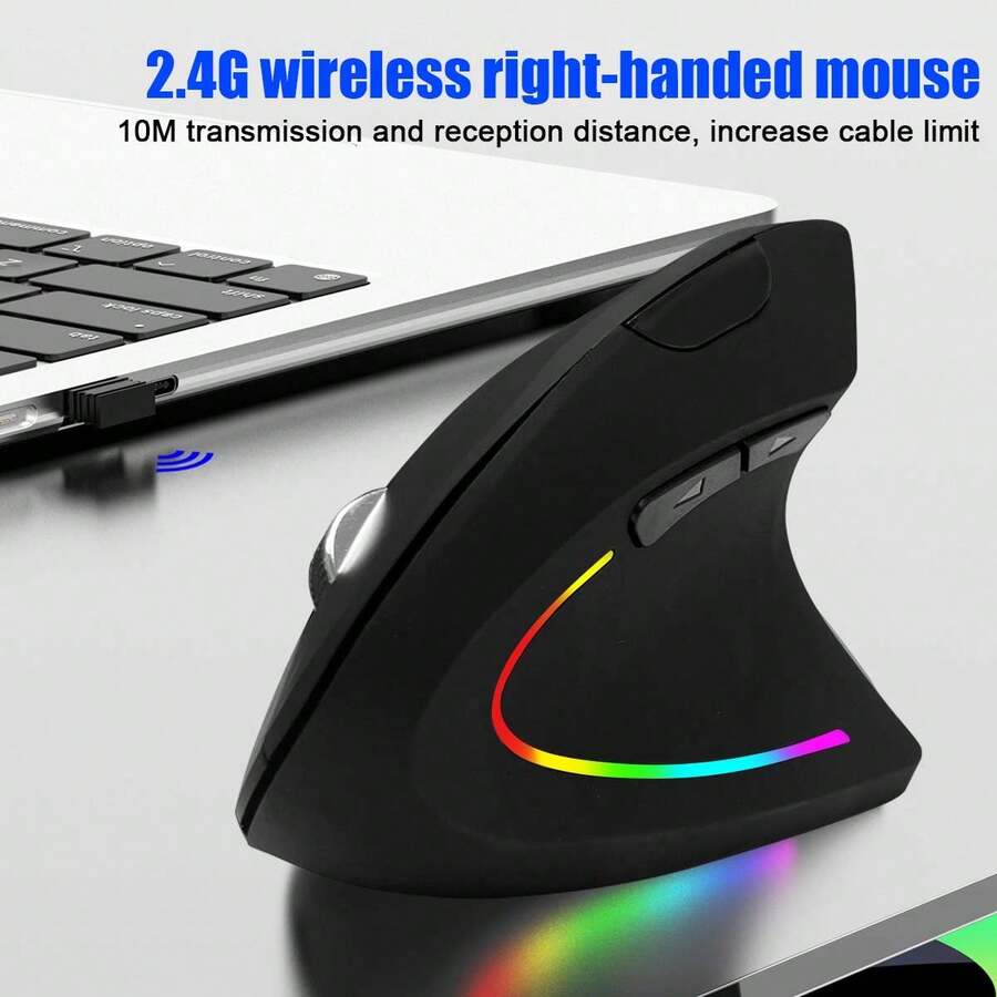 Mouse Nirkabel RGB WM4 Bertenaga Baterai untuk Pengguna Tangan Kanan | Koneksi Nirkabel 2.4GHz | Mouse Vertikal dengan Pegangan Samping Ergonomis, Senyap, Penerima USB untuk Gaming, E-Sports, Kantor (Baterai Tidak Termasuk) - View 1