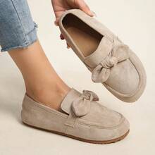 Women's 3 Colors Suede Bow Flat Loafers, Casual Comfort Slip On Single Shoes, Daily Wear Walking Moccasins - 卡其色 - 查看 1