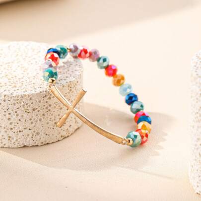 Vòng tay kiểu Bohemian đính cườm nhiều màu sắc, hình chữ thập, mạ vàng cổ điển, mang đến không khí lễ hội, vòng tay cá nhân hóa dành cho phụ nữ.