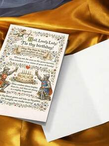 1 Stück, elegante mittelalterliche "Lovely Lady" Geburtstagskarte. Inklusive Umschlag, hochwertiges Kunstdruckpapier. Verzierter Blumenrand & mittelalterliches Textdesign. Perfekt für Frauen - die ideale zeitlose Geburtstagskarte (12cm/4,7in X 17cm/6,7in) - Roter Umschlag - Übersicht 7
