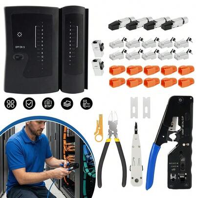 Computerreparatur-Werkzeugset, Installations- und Reparaturset, Werkzeugset inklusive Crimpzange und Abisolierzange, geeignet für den Einsatz zu Hause, im Büro und im Serverraum – ein ideales Geschenk für IT-Fachleute, Elektriker und Heimwerker.