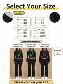 2 piezas Conjunto informal minimalista de top de manga larga de cuello redondo y pantalones de felpa delgada de unicolor, otoño/invierno negro - Negro - Ver 4