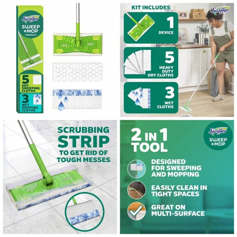 2-In-1 Electric Spin Mop And Sweeper With 5 Dry And 3 Wet Reusable Cleaning Pads - 1 - 查看 1