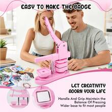 Square Button Maker Machine Fridge Magnet DIY Badge Press Kit With 100 Sets Supplies No Assembly - Pink - View 3