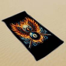 Flame-Winged Eagle Surrounding  And Cue Ball Pattern Beach Towel, Suitable For Sunbathing Isolation Mat, Temporary Changing Shawl, Sand Surface Moisture And Heat Insulation, Lightweight, Versatile - 白色 - 查看 6