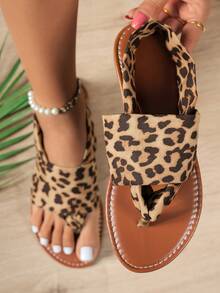 Dép xỏ ngón đế bằng họa tiết da báo dành cho nữ, sandal gợi cảm phong cách retro, thích hợp cho kỳ nghỉ, đi làm, đi biển, mặc hàng ngày, thoải mái và tôn dáng. - Họa tiết da báo nâu - Xem 1