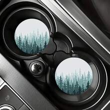 2pcs Fresh Pine Tree Forest Car Cup Holders, 2.8 Inch Round Decorative Car Cup Mats, Home And Auto Water Cup Coasters, Unisex Car Interior Accessories, Decorative Coasters, Suitable As Gifts For Family And Friends On Holidays And Birthdays - Car Coasters - View 9
