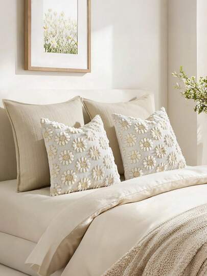 1pc Spring White Sunflower Pattern Throw Pillow Cover, Soft Plush Jacquard Sofa Decorative Cushion Cover, Suitable For Sofa Bed Home Decor, Mother's Day Gift