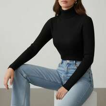 Women's Turtleneck Ribbed Knit Blouse, 3-Piece Set, High Neck, Cold Weather - 黑色 - 白色 - 米色 - 查看 5