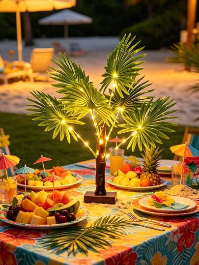 Đèn trang trí kiểu Hawaii, đèn cây cọ nhân tạo LED, cây để bàn phát sáng, đèn cổ tích, thích hợp cho tiệc mùa hè, hồ bơi, nhà cửa, lò sưởi, phòng ngủ, văn phòng.