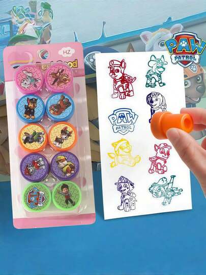 Paw Patrol 5pcs/10pcs Wangwang Team Children's Achievement Seal Set. Random Color And Style (10pcs/Box) Rubble,Chase,Rocky,Zuma,Skye,Everest,Tracker,Tuck,Ella,Rex,WildCat,Liberty Character Classroom Rewards Cartoon Stamps, Student Rewards Stamps, And Gift Packaging Labels Suitable For Teachers - The Perfect Choice For Birthday Party Gifts