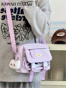 Kawaii Japanese Bag Small Clear Pocket Backpack Harajuku Aesthetic Shoulder Bag Cute Pastel Crossbody Bag DIY Bag Soft Girl Large Capacity Student School Bag Multi Functional Travel Bag Anime Cosplay Storage Bag Lolita Sweet Style Ins Fashion Daily Casual Bag Small Bag Girls Cross Body Women Purses And Handbags Portable Little Bag - Lavender - View 1