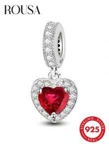 1pc 925 Sterling Silver Shiny Heart Shaped Beaded Pendant, Suitable For Bracelet, Bangle DIY Jewelry Making And Daily Wear Decoration, Suitable For Girls/Women, Also Can Be Used As Student Supplies - Love Beads - View 3