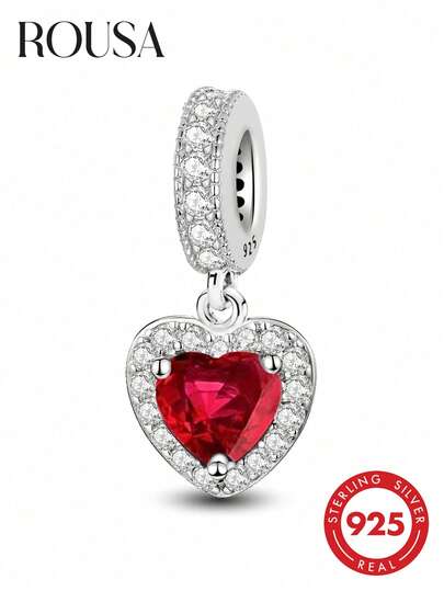 1pc 925 Sterling Silver Shiny Heart Shaped Beaded Pendant, Suitable For Bracelet, Bangle DIY Jewelry Making And Daily Wear Decoration, Suitable For Girls/Women, Also Can Be Used As Student Supplies