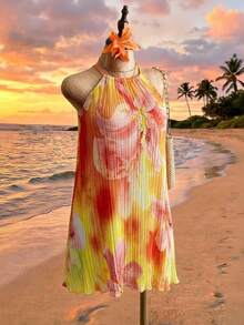 女士夏季度假印花露背迷你连衣裙 - 彩色 - 查看 5