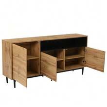 Modern Wooden Sideboard With Three Doors And Shelves, 160 X 35 X 76 Cm, Easy Assembly, Space-Saving Design, Robust And Reliable - Camel - View 9