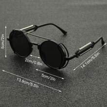 Unisex Steampunk Fashion Glasses With Vintage Metal Spring Decoration, Round Large Frame Women's Glasses, Men's Cool Black Hip-Hop Party Glasses - Khung đen, màng đỏ - Xem 3