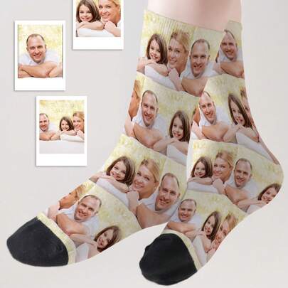 1 Pair Custom Face Socks, Unisex For Boys And Girls, Girls' Mid-Calf Socks, Boys' Mid-Calf Socks, Personalized Socks With Photo For Teenagers, Fun Customized Image Socks For Boys And Girls, Suitable For Daily Wear, Holidays, Birthdays, And Other Occasions