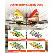 Kayak Storage Rack For 2 Kayaks, Holds Up To 250 Lbs, Heavy Duty Adjustable Ceiling Rack For Garage Ceiling Mount, Overhead Garage Storage Hanger For Canoe, Ladder, SUP, Surfboard & Paddleboard - Ceiling-mounted, 2 Kayaks - View 3