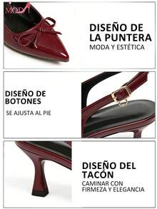 FASHION Stylish Pointe High Heel Sandals With Bow For Women, Sexy Dress Shoes For Party, Suitable For Summer,, Disco, Wedding, Party, Outdoor, Available In Burgundy, Black, White, Etc. - 酒紅色 - 查看 6