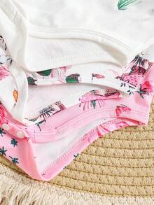 Set de 3 piezas Enterizo de bebé con estampado de niña bailando y flores para recién nacidos - Blanco - Ver 7