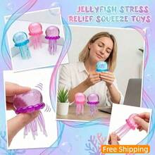 Glitter Jellyfish Squishy Fidget Toy, Soft Stress Relief Sensory Toy, Relaxing Gift For Kids Adults Home Office - 隨機3件 - 查看 5