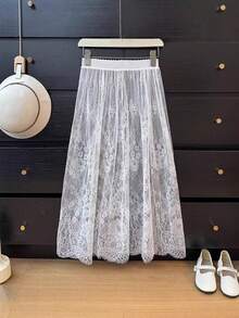 蕾丝吊带裙，长款网纱裙，百搭旗袍配黑色衬裙 - 彩色 - 查看 9