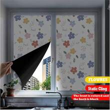 Cartoon Flower & Leaf Window Privacy Film, Static Cling Blackout Heat Insulation Sticker, Suitable For Living Room, Bedroom, Bathroom, Office And Home Decor - Frosted Blackout Film - View 5