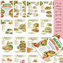 24张健康烹饪卡片，图文并茂的健康饮食食谱指南，包含7天膳食计划、购物清单和简单易懂的营养食谱，简易食谱卡片 - 彩色 - 查看 5