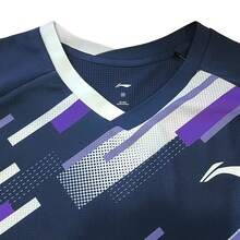 Áo thi đấu cầu lông LI-NING AAYV033, chất liệu 100% polyester, thoáng khí, dành cho cả nam và nữ, chuyên nghiệp và tập luyện. - màu xanh đậm của máy bay - Xem 5