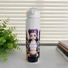 1pc Korean Girl Group Cartoon Pattern Water Bottle, Outdoor Sports Water Cup With Straw, Portable With Wrist Strap - Multicolor - View 8