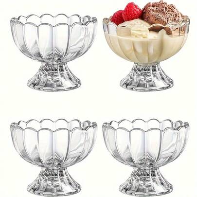 8pcs Glass Dessert Cup, Petal Transparent Glass Ice Cream Cup Creative Home Milk Tea Dessert Cup Yogurt Salad Sundae Ice Cream Bowl, Appetizer Salad Bowl, Mini Muffin Cup, Tableware, Kitchen Supplies For Home