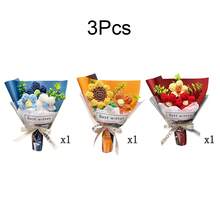 3支迷你仿真花，附赠礼品袋，手工钩编迷你花束，纸质包装，适合母亲节、教师节、母亲节、朋友节、婚礼、派对、家居装饰、餐桌摆设、生日礼物、母亲节礼物等场合。 - 彩色 - 查看 13