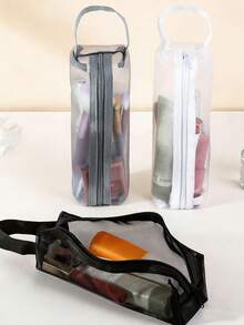 Nylon Mesh Cosmetic Bag - Portable Travel Makeup Organizer, Transparent Cosmetic Pouch, Makeup Brush And Lipstick Storage Make Up Bag Makeup Storage - Multicolor - View 1
