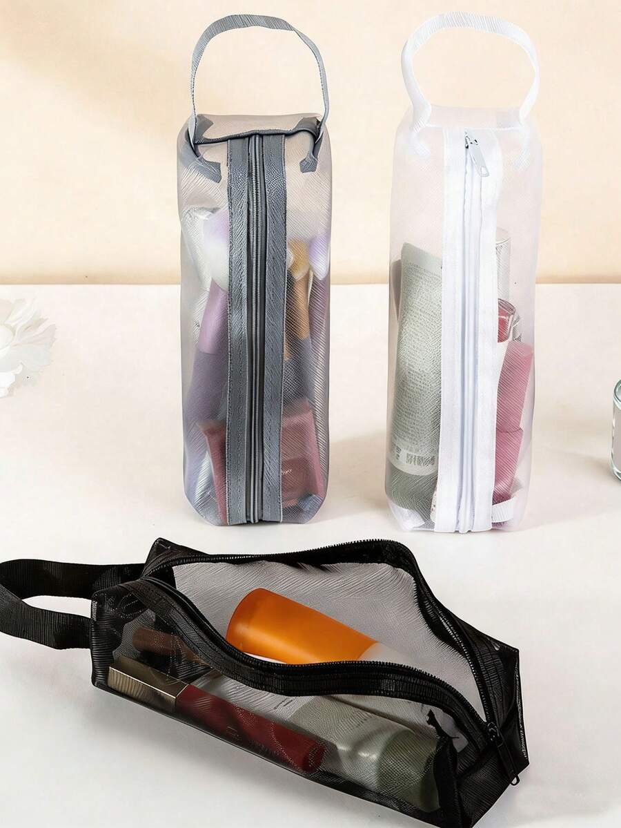 Nylon Mesh Cosmetic Bag - Portable Travel Makeup Organizer, Transparent Cosmetic Pouch, Makeup Brush And Lipstick Storage Make Up Bag Makeup Storage - Multicolor - View 1