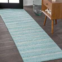HOM201B-28 Williamsburg Minimalist Stripe Turquoise/Cream 2 ft. x 8 ft. Runner Rug Pet Friendly Stain Resistant Easy Cleaning for Bedroom Living Room Kitchen - Turquesa/Crema - Ver 2