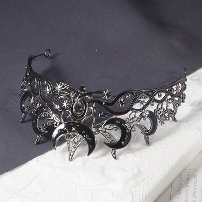 1 Chiếc Mũ Đội Đầu Cô Dâu Phong Cách Baroque Cổ Điển Hình Trăng Màu Đen Hợp Kim Đính Đá Phụ Kiện Váy Cưới Sinh Nhật