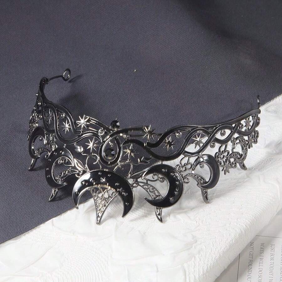1 Chiếc Mũ Đội Đầu Cô Dâu Phong Cách Baroque Cổ Điển Hình Trăng Màu Đen Hợp Kim Đính Đá Phụ Kiện Váy Cưới Sinh Nhật - Nhiều màu - Xem 1