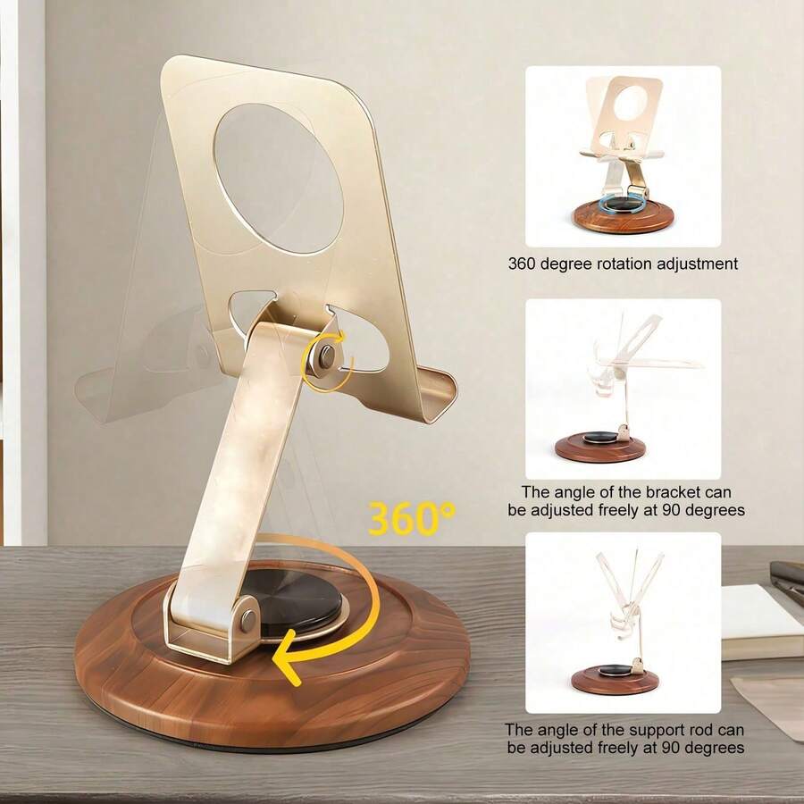 360° Rotating Metal Stand, 10kg Load-Bearing, 90° Multi-Angle Adjustable, Hollow Heat Dissipation, Large Base Suitable For Phones, Tablets, Office, Kitchen, Outdoor And More Scenarios, Minimalist Foldable Phone Holder - Multicolor - View 1