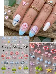 QIANJIKU 1pc Colorful 5D Embossed Bikini Nail Stickers - 3D Textured Fashion Glasses, Life Buoy, Swimsuit Nail Art Stickers - Fun Summer Vacation Style DIY Decorative Stickers - Suitable For Beach Parties / Music Festivals / Spring & Summer / Holiday Occasions - Multicolor - View 4
